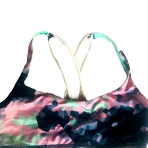 Lululemon Energy Style Pink and Green Black Camouflage Sports Bra.